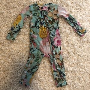 Posh Peanut Tuscan Teal zip ruffle romper